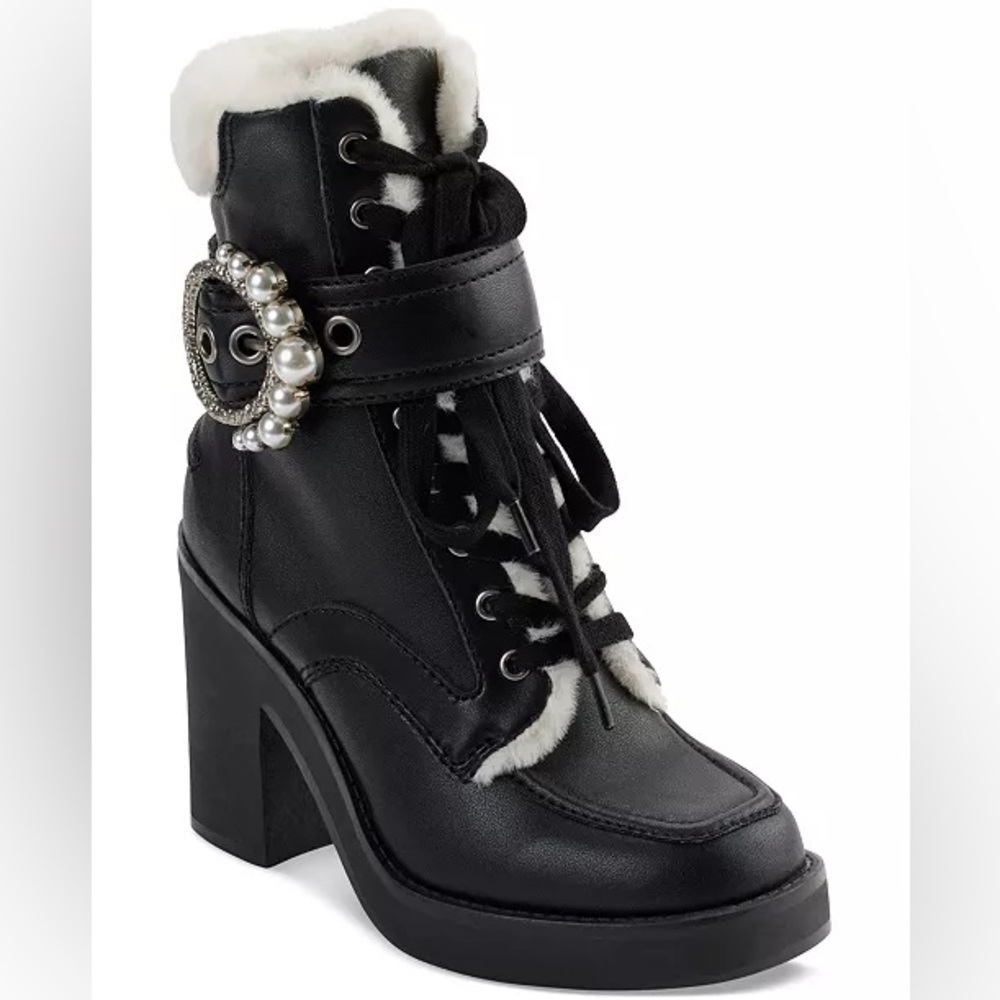 Karl Lagerfeld Black Combat Boots with Pearl Detail